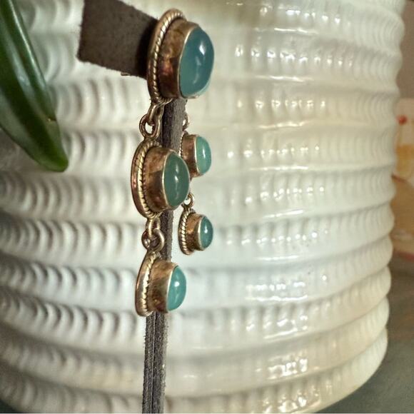 925 Sterling Silver DOUG PAULUS blue chalcedony gemstones Earrings - Picture 4 of 10